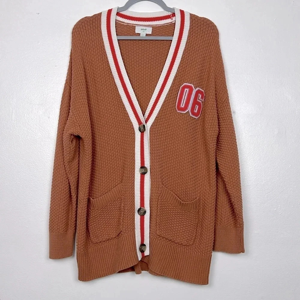 Aerie Women’s Small Oversized Varsity Cardigan Sweater 06 Embroidery‎